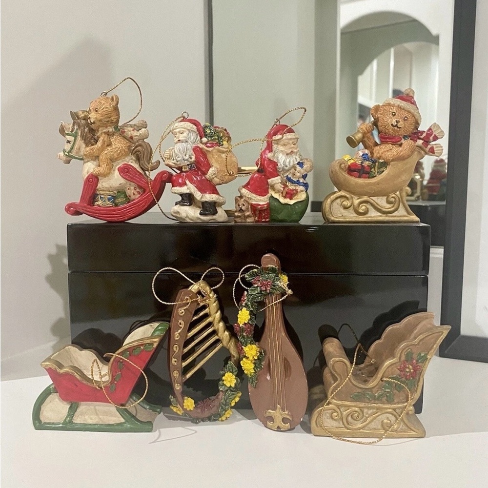 Set Of 8 Vintage Ceramic Christmas Ornaments Santa Retro Holiday Festive Family